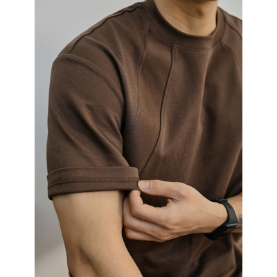 LUUD  潮牌痞帅高级感T恤男士夏季美式拼接微宽半袖解构挺括体恤