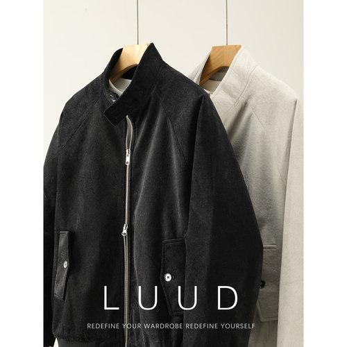 LUUD 高级感内里加绒保暖磨毛绒感外套双头拉链插肩袖立领夹克男