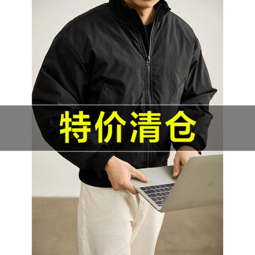 特价 Boxy短宽版型夹棉款双拉链夹克外套男冬罗纹立领飞行员棉服