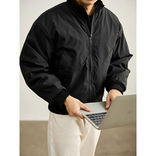 双拉链夹克外套男冬罗纹立领飞行员棉服 型夹棉款 LUUD Boxy短宽版