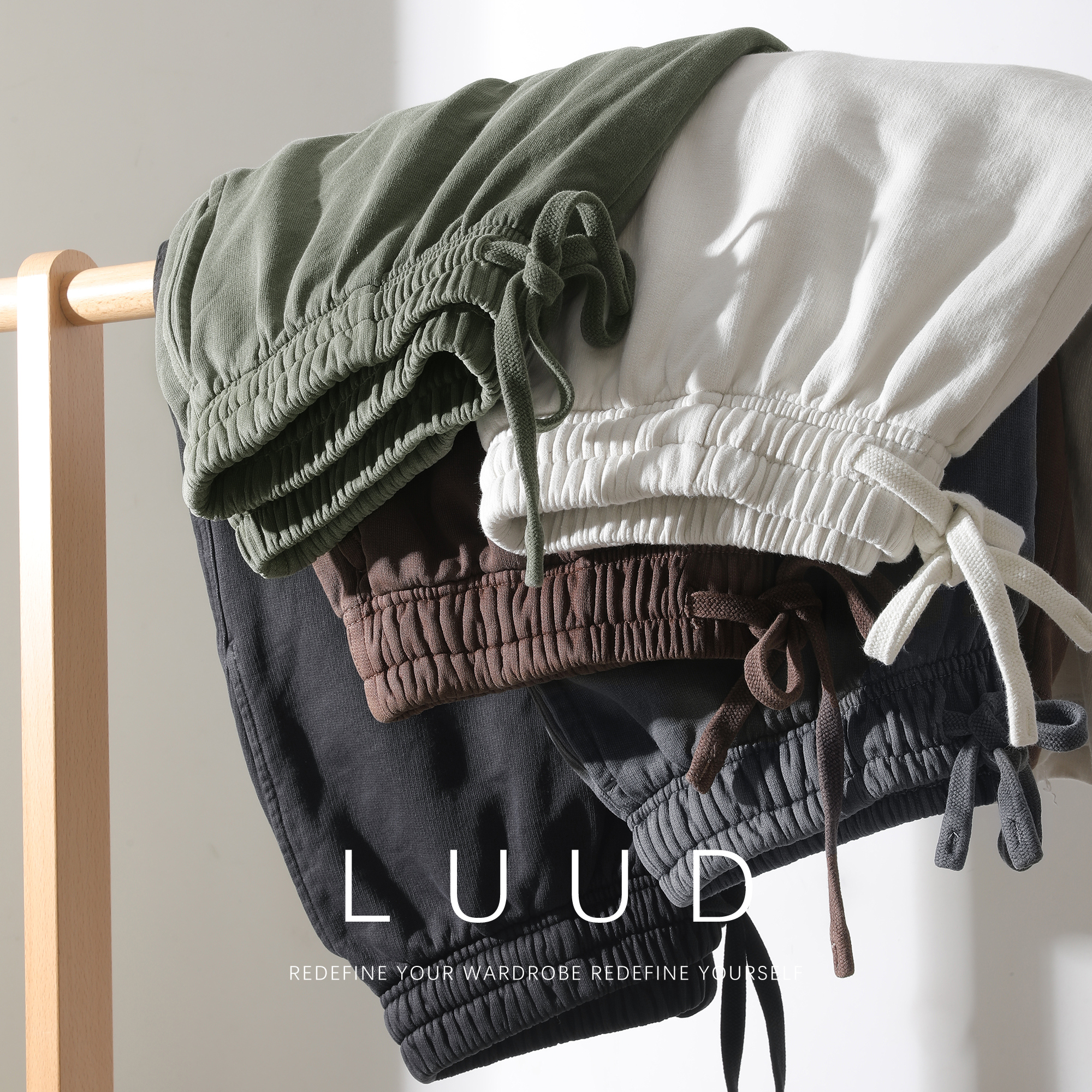 LUUD 320G纯棉重磅运动短裤男夏季洗水复古阔腿裤子透气五分中裤