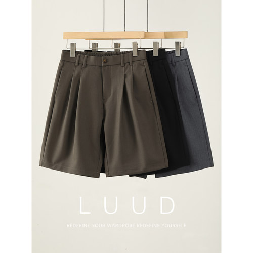 LUUD 都市极简通勤风微阔直筒五分裤小西裤男夏季裤口抽褶短裤子