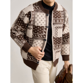 男士 LUUD 复古费尔岛风提花针织开衫 重磅800g万花绒纱线毛衣外套