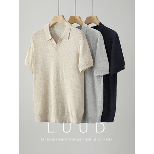 LUUD 老钱风花纱交织混纺针织T恤夏季透气镂空肌理海鸥领POLO衫男