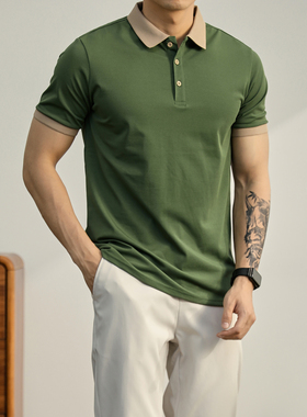 LUUD 男士撞色翻领T恤衫夏季通勤休闲短袖polo衫轻奢气质保罗上衣