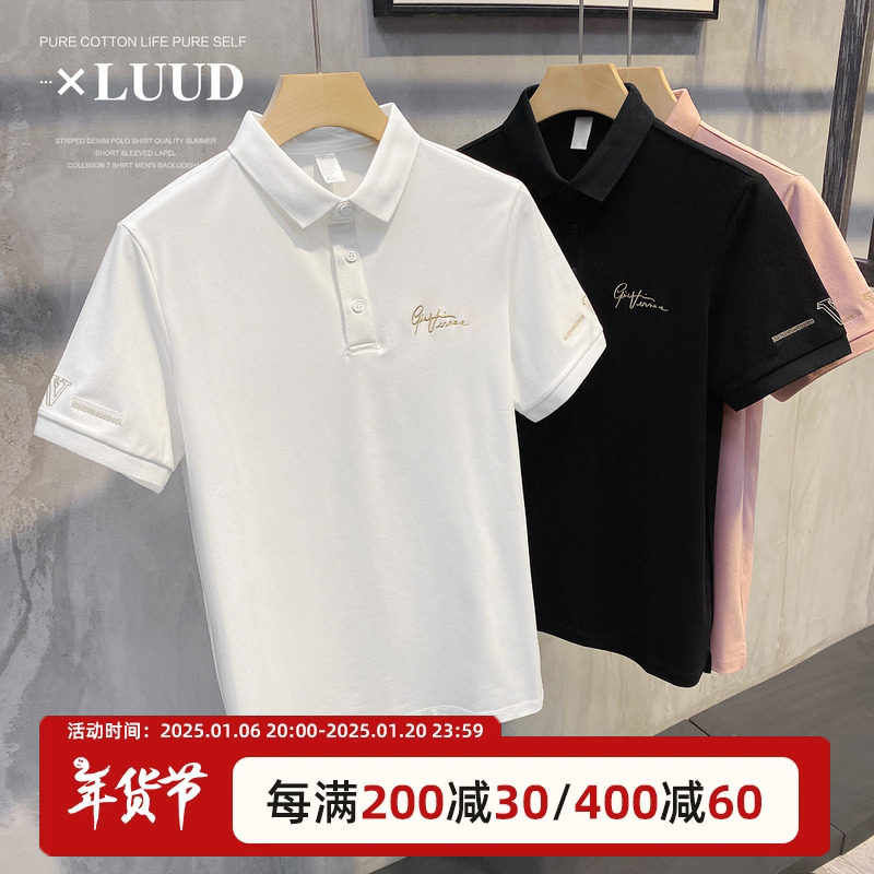 LUUD HANDSOME ART SIGN EMBROIDERY MENS POLO PAUL TOP FASHION SIMPLE SHORT SLEEVE SLIM SHORT SLEEVE SHIRT TREND