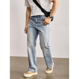 饰百搭直筒长裤 LUUD 金属装 男春夏款 复古酵洗丹宁斜纹肌理牛仔裤