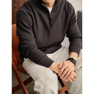 潮男慵懒风软糯毛线卫衣 复古波浪肌理拉链半高领针织衫 LUUD 美式