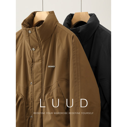 LUUD 日系工装风分格充绒立领外套男冬季轻盈保暖90白鸭绒羽绒服