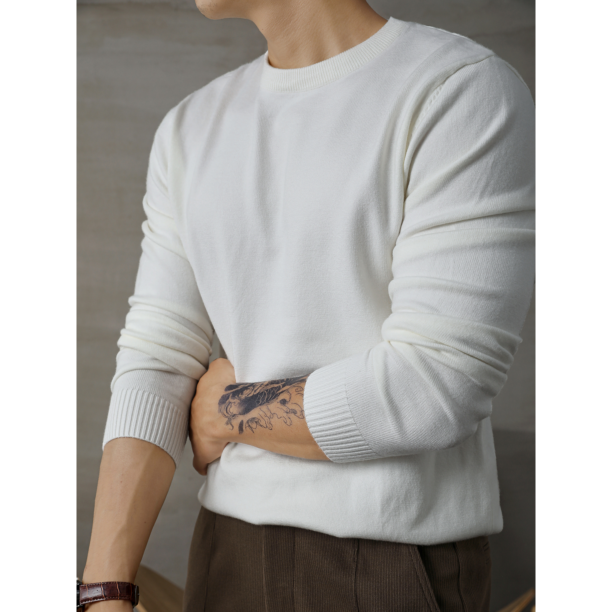 LUUD 轻奢高级感长袖毛衣男秋冬韩版圆领套头针织衫内搭打底衫潮