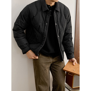 LUUD 轻盈保暖菱形压纹羽绒服 灯芯绒领口90鸭绒面包服外套男冬季