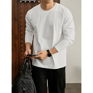 白T恤通勤百搭叠穿内搭圆领体恤衫 长袖 上衣潮 极简休闲风男士 LUUD
