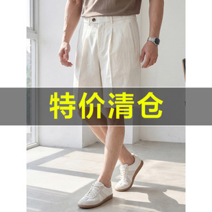 特价 夏季薄款透气棉感肌理五分中裤天丝莱赛尔男士纯色直筒短裤