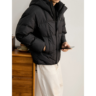 LUUD 口拼接龟背绗缝连帽羽绒服男冬轻量化国标白鸭绒外套 罗纹袖