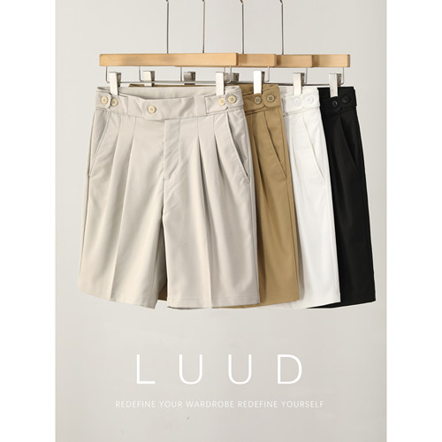 LUUD 腰头纽扣调节西装短裤男夏季双褶免烫易打理垂感休闲五分裤