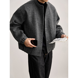 LUUD 型夹克 男冬软糯磨毛肌理羊毛混纺小立领毛呢外套廓形短宽版