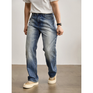 男毛边做旧设计丹宁牛仔裤 LUUD 复古松弛感水洗猫须纹直筒休闲裤