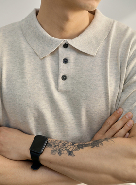 LUUD 英伦风百搭针织短袖Polo衫透气休闲罗纹底摆男士翻领保罗衫