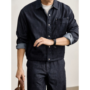 衬衫 金属贴袋设计按扣翻领长袖 原牛水洗丹宁牛仔外套男春季 LUUD