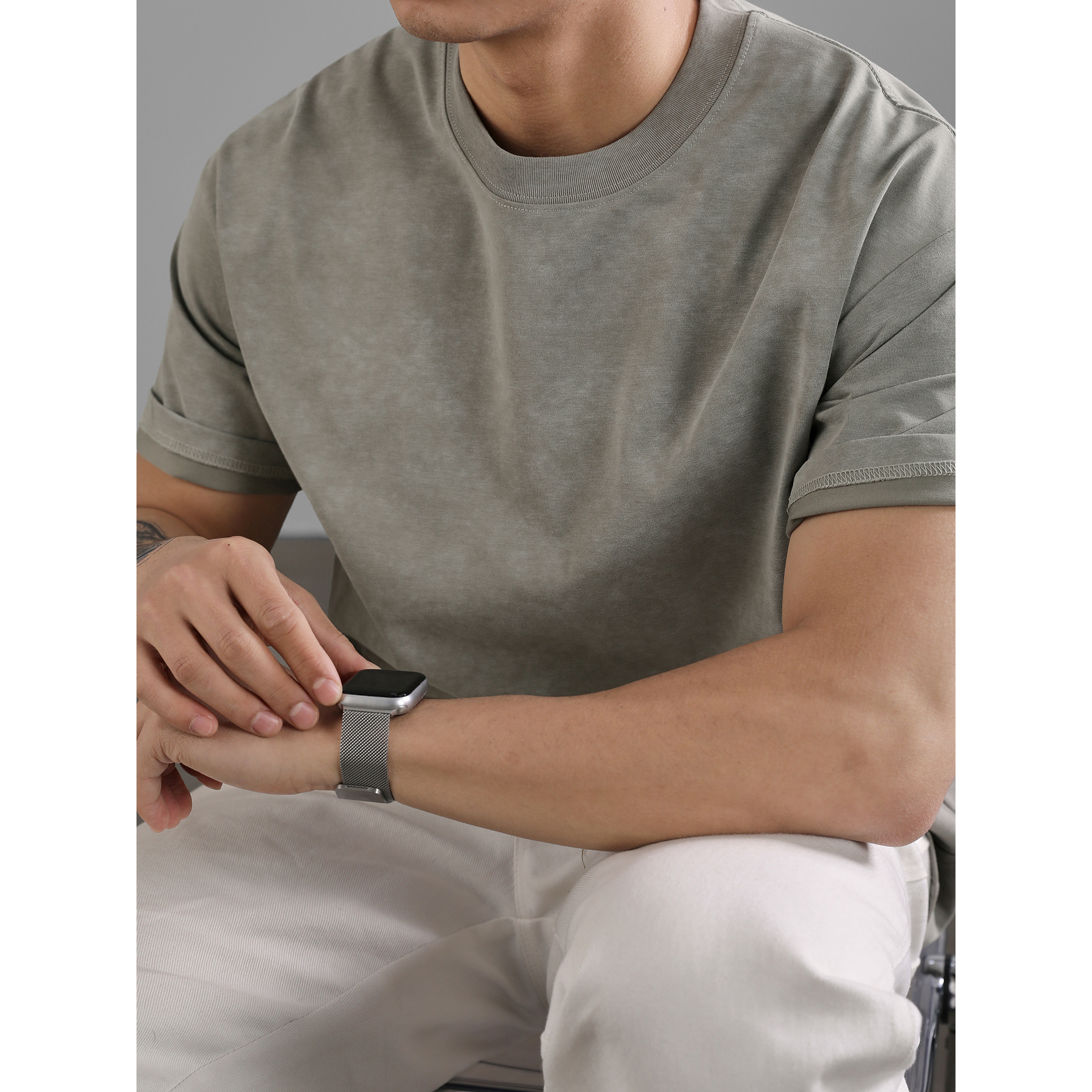 LUUD 潮牌微阔晕染圆领短袖T恤原创时尚设计棉质透气百搭落肩上衣