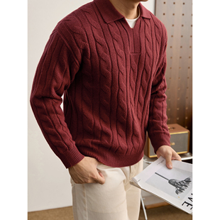 慵懒风翻领毛衣 男士 LUUD 雅绅新年红色海鸥领麻花肌理针织POLO衫