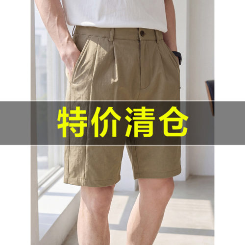 特价 夏季老钱风半松紧腰五分短裤立体裁剪双褶休闲直筒中裤男士