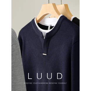 LUUD 高克重420g男士假两件拼接针织衫肌理感提花小金标装饰毛衣