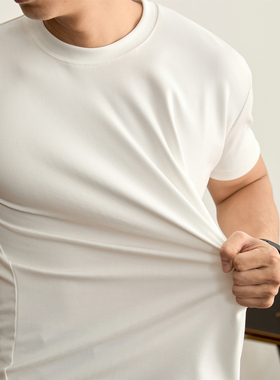 LUUD 天丝莱赛尔高弹短袖圆领T恤衫男倒三角显身材纯色小领口上衣