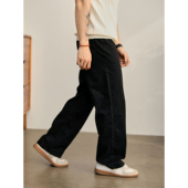 时尚 简约韩系直筒阔腿长裤 男夏季 LUUD 细斜纹理100纯棉水洗牛仔裤