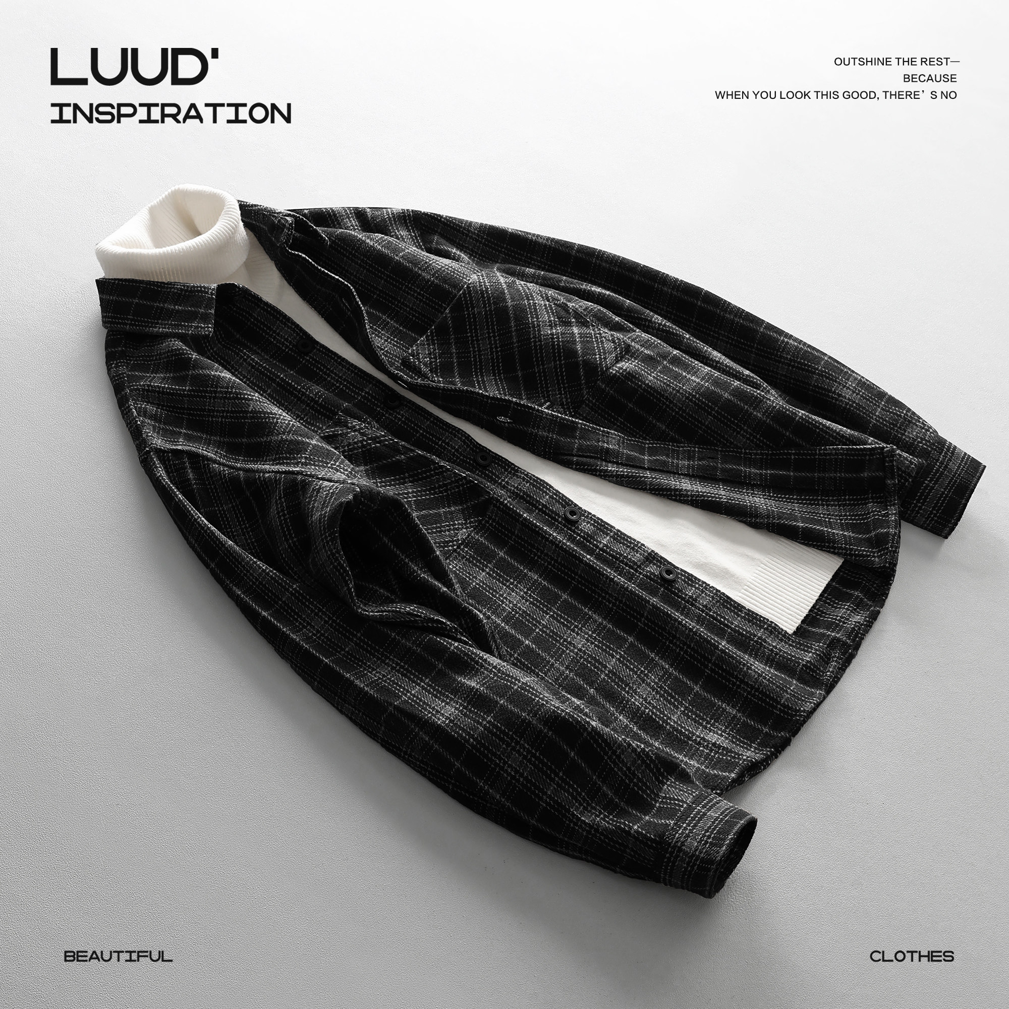 LUUD 毛呢格子衬衫外套男2025冬季新款复古羊毛翻领长袖外搭衬衣,男装,衬衫,淘宝优惠券,粉丝福利购,淘宝优惠卷