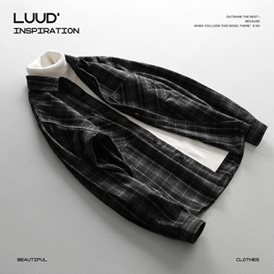 LUUD 毛呢格子衬衫外套男2025冬季新款复古羊毛翻领长袖外搭衬衣