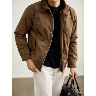 LUUD 水洗晕染做旧灯芯绒拼接翻领夹克男冬内里加绒加厚保暖外套