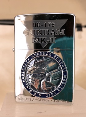 原装 2000年B全新镀银镜面蚀刻贴章高达Mk-Ⅱ防风打火机 ZIPPO