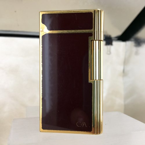 原装正品 二手好品凯兰帝包金宫廷红中国漆斜火打火机 支持验证