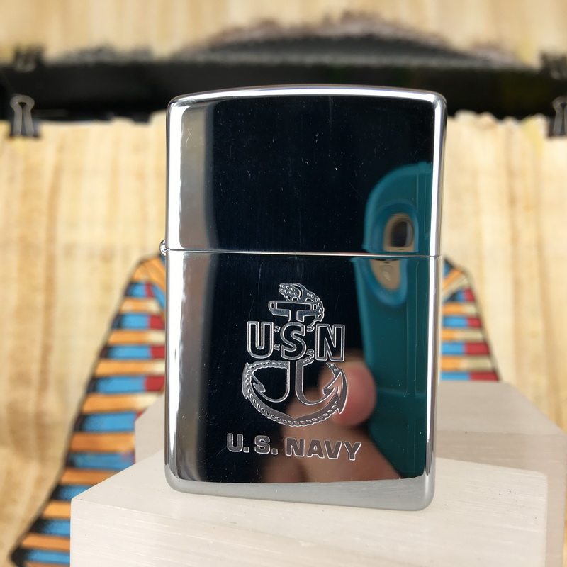 原装 1995年A全新镜面蚀刻美国海军军徽防风打火机 ZIPPO
