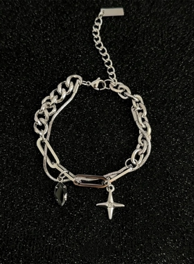 钛钢十字星手链男轻奢高级感简约时尚百搭情侣小众设计嘻哈手饰
