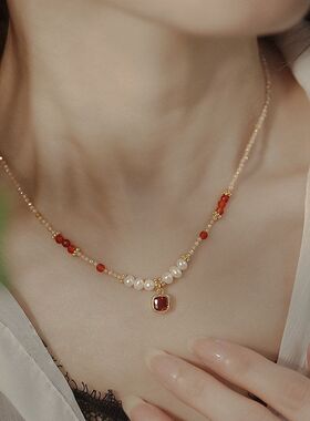 锆石淡水珍珠项链轻奢小众锁骨链女配饰简约高级感颈链多巴胺饰品