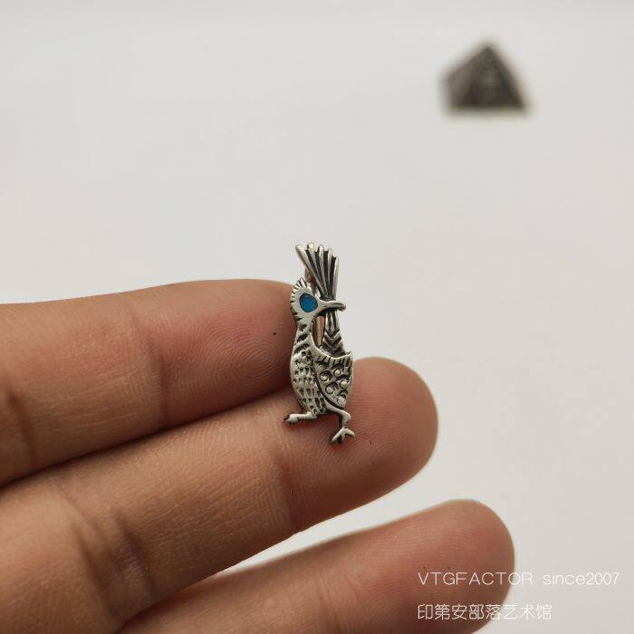 1970s印第安zuni部落走鹃鸟图腾纯银标美式复古胸针领帽针男女款