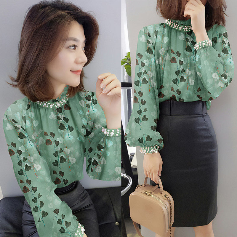 时尚气质上衣洋气爱心印花雪纺衬衫上衣女欧洲站秋季2021新款欧货