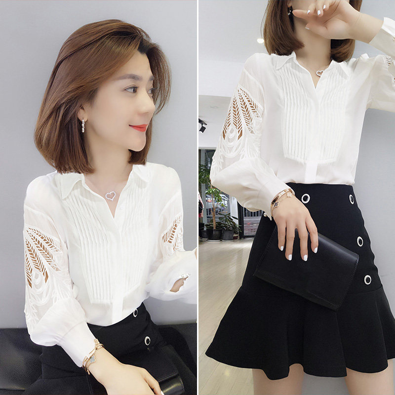 港风白色镂空时尚收腰休闲气质衬衫女装2022春季新款欧洲站上衣潮