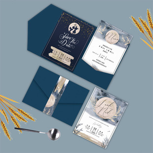 爱的协奏曲简约大气2025定制喜帖欧式请帖创意请柬结婚封套蓝色