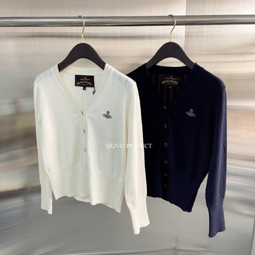 新款土星刺绣镂空V领针织开衫