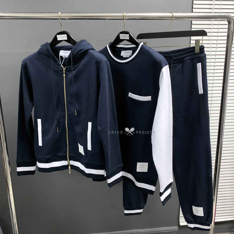 新款TB胶囊系列拼色拼袖运动服套装拉链卫衣休闲裤子圆领套头