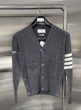 经典款短款tb高腰四杠条纹质感织带羊绒羊毛针织衫毛衣开衫