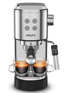KRUPS XP444C50意式浓缩咖啡机 不锈钢 卡布奇诺/拿铁牛奶霜 预热