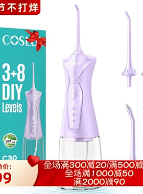COSLUS C30洁牙器 冲牙器 4种模式300ML大容量水箱 IPX7防水 紫色