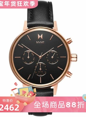 MVMT 女士手表 石英机芯 皮表带 星期双时区功能 时尚腕表防水50m
