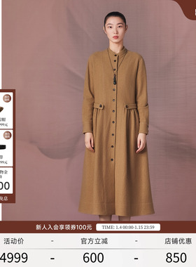 EXCEPTION例外女装2025冬季新品绵羊毛混纺立体A型廓形修身连衣裙