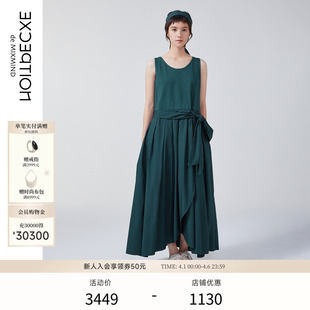 连衣裙纯棉无袖 宽松腰A字裙子背带裙长裙 春夏款 EXCEPTION例外女装