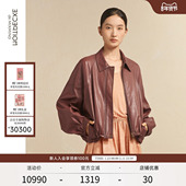 EXCEPTION例外女装 皮衣外套女款 羊皮宽松插肩品质感皮衣